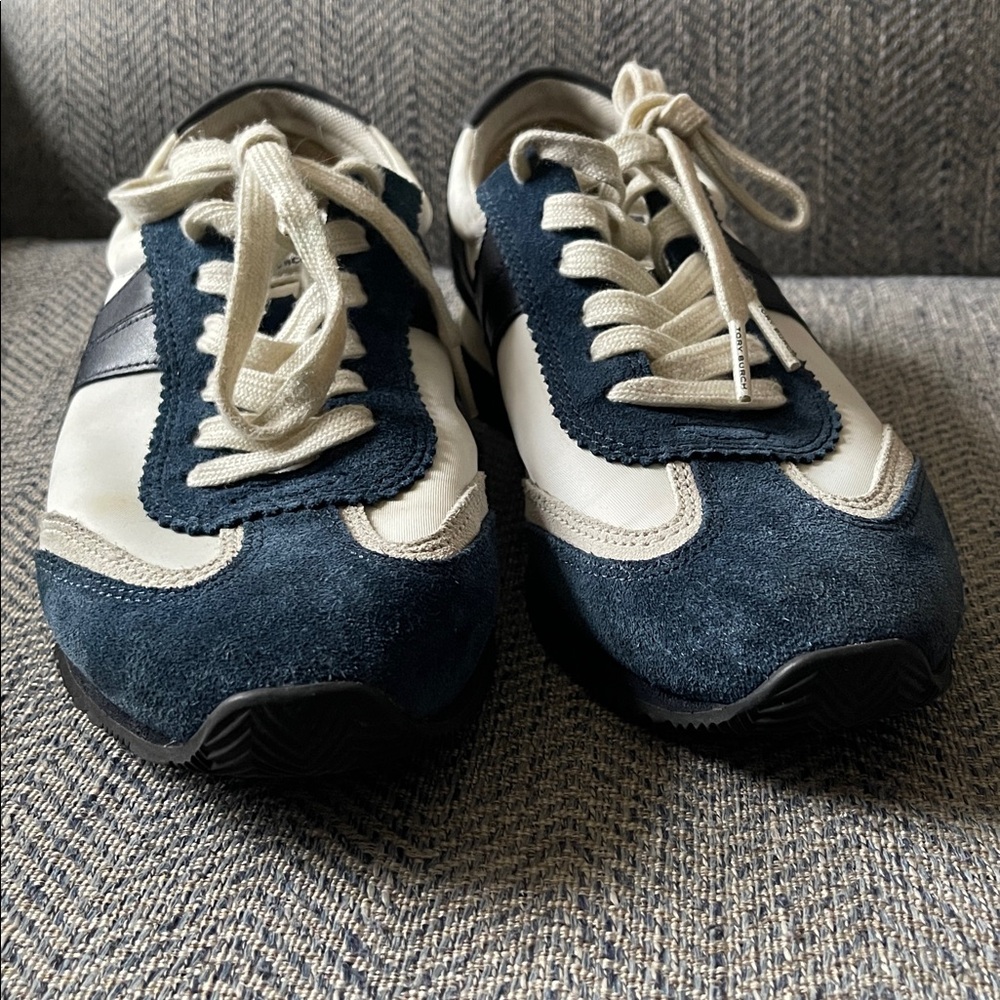 Tory Burch Navy and White Suede-Trim Sneakers - Picture 14 of 16